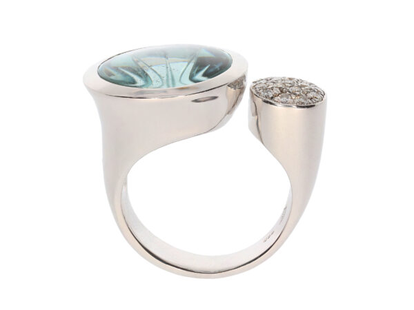 R2431-7W-HHPS Ring aus Weißgold 750/- mit blaugrünem Aquamarin/Beryll und 17 Brillanten von zus. 0,32ct Tw-vs