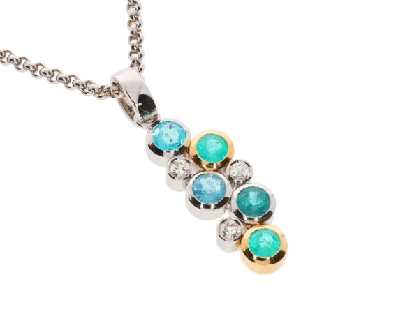 H2564-7W-EJHK moderner Anhänger in Weiß- und Roségold 750/- mit 6 brasilianischen Paraiba-Turmalinen von insgesamt 1,16ct und 3 Brillanten von insgesamt 0,18ct Tw-vs