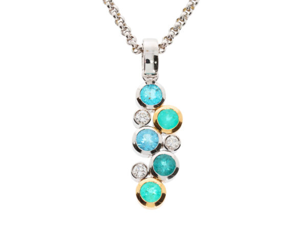 H2564-7W-EJHK moderner Anhänger in Weiß- und Roségold 750/- mit 6 brasilianischen Paraiba-Turmalinen von insgesamt 1,16ct und 3 Brillanten von insgesamt 0,18ct Tw-vs