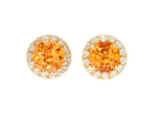 OR-985-7RoM-ADH Ohstecker in Roségold: 2 runde Mandarine 6mm von insgesamt 2,37ct umrandet von 28 Brillanten Tw-vs von insgesamt 0,32ct