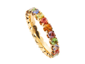 R2366-7Ro-MPH Ring aus Roségold umlaufend besetzt mit 21 verschiedenfarbigen Safiren von insgesamt 2,76ct