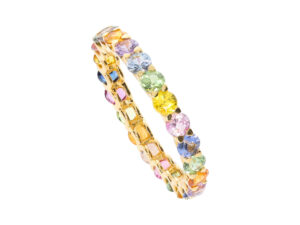 R2475-7G-PSP Ring aus Gelbgold, umlaufend besetzt mit 23 verschiedenfarbigen Safiren von insgesamt 3,09ct