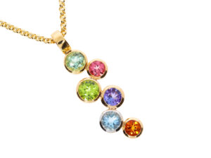 H2563-7RW-OEMK moderner Anhänger in Rosé- und Weißgold mit rundem Citrin, Tansanit, Peridot, grünem Turmalin, rosa Turmalin und Aquamarin