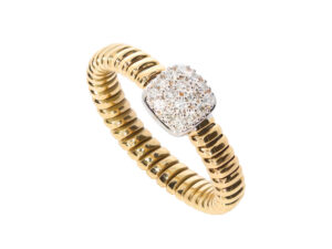 R2513-7GW-PJH Ring aus Gelbgold 750/- mit 16 Brillanten von insgesamt 0,26ct, gefasst in einem Quadrat aus Weißgold 750/-
