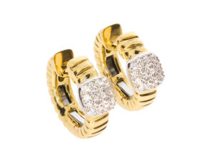 OR1172-7GW-SEA Creolen aus Gelbgold 750/- mit 32 Brillanten Tw-vs von insgesamt 0,33ct, gefasst in Quadraten aus Weißgold 750/-