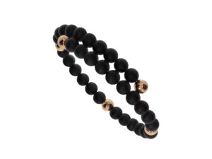 GA-621-7R-MDJ Armspange aus 6mm Onyxkugeln und 5 Rotgoldkugeln 750/-