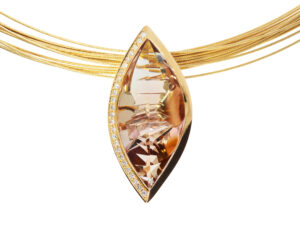 H2599-7Ro-ODSO Ametrin-Navette, 15,77ct in individuellem Fancy-Schliff, gefasst in Roségold mit Brillantschiene