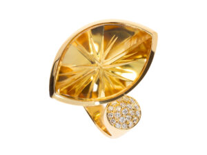 R2516-7G-HSOO Ring in Gelbgold 750/-, mit Citrin-Navette im Fancy-Schliff, 21,76ct und 24 Brillanten von insgesamt 0,37ct Tw-vs